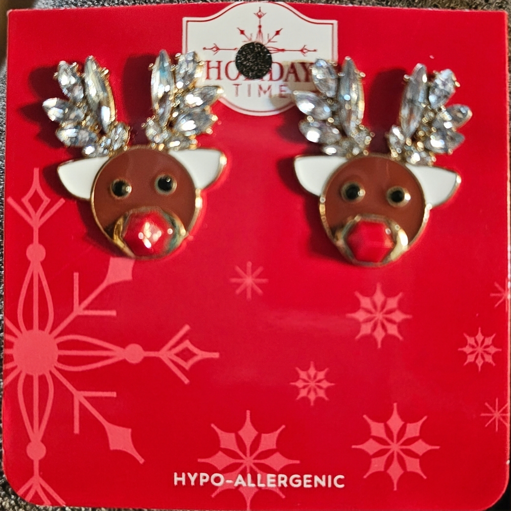 Holiday Time Reindeer Earrings - Brown and Silver